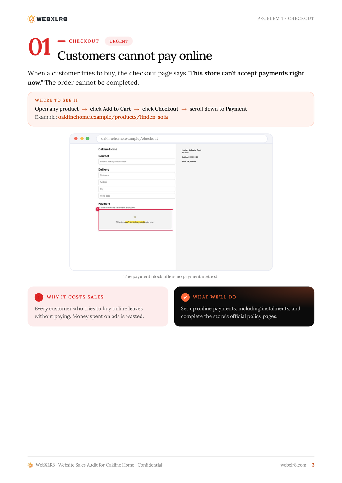 Checkout problem with annotated screenshot