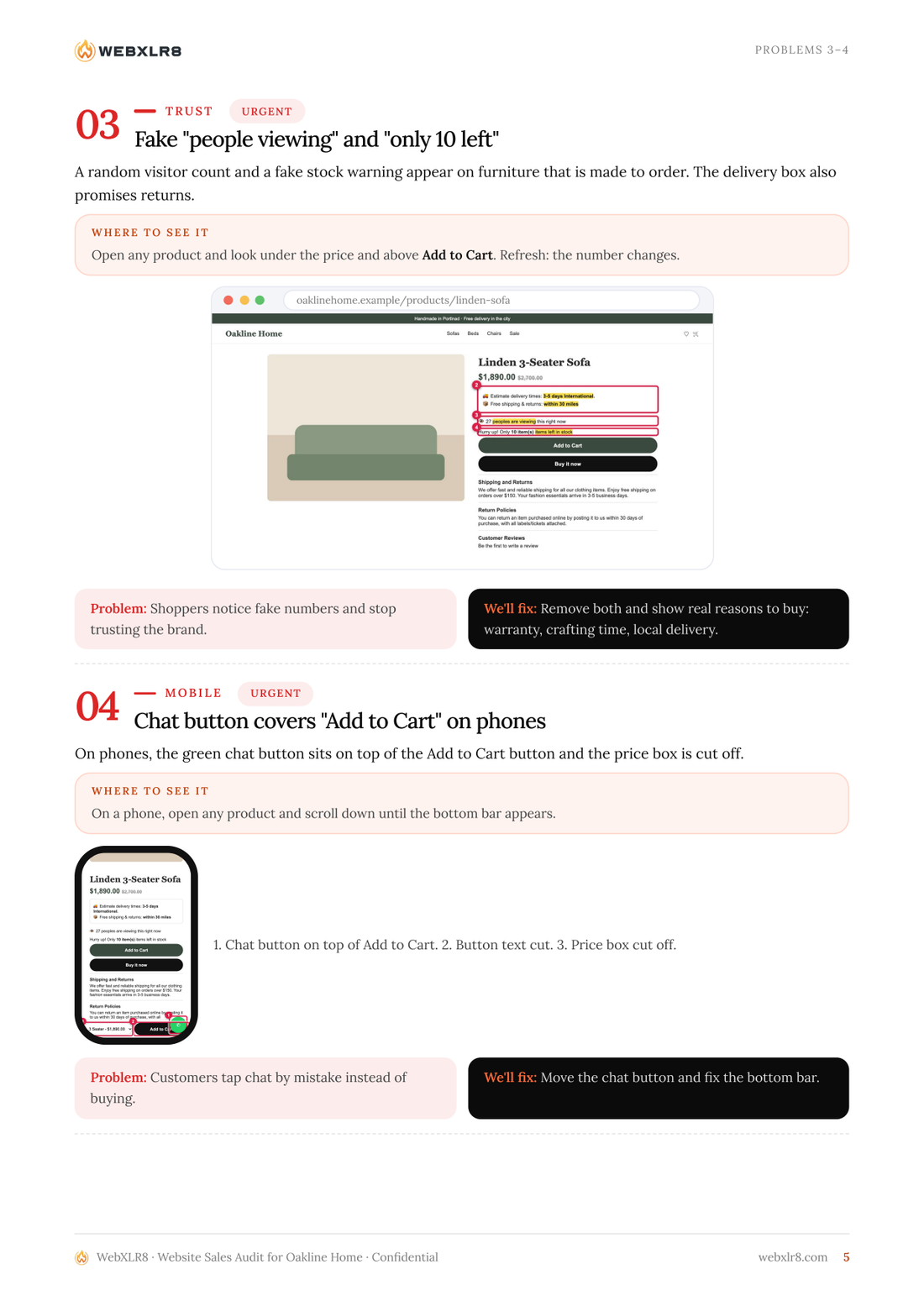 Fake urgency and mobile Add to Cart problems